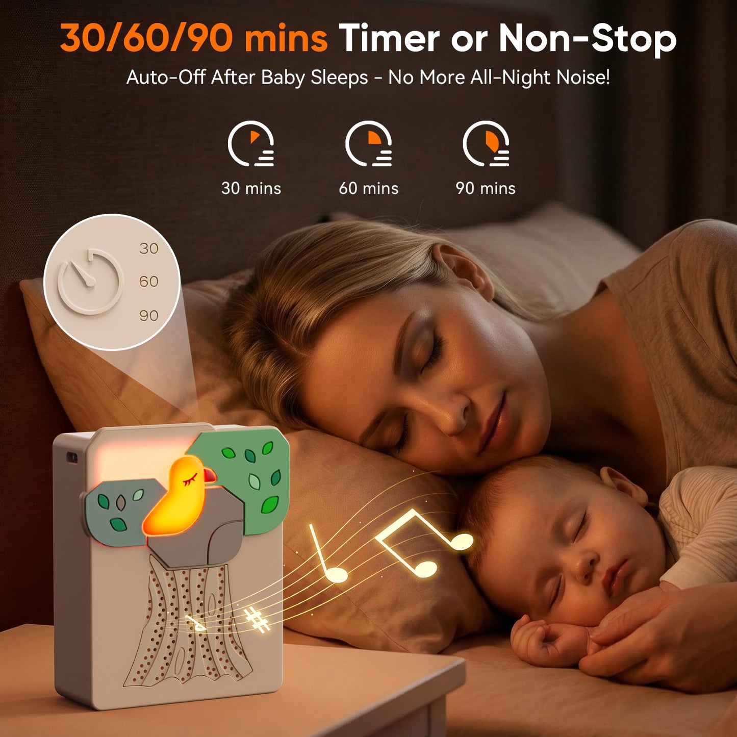 Máquina inteligente de ruido blanco para bebés con detección de grito – 13 sonidos calmantes, reproducción automática, temporizador, portátil y recargable, ideal para entrenamiento del sueño, viajes y