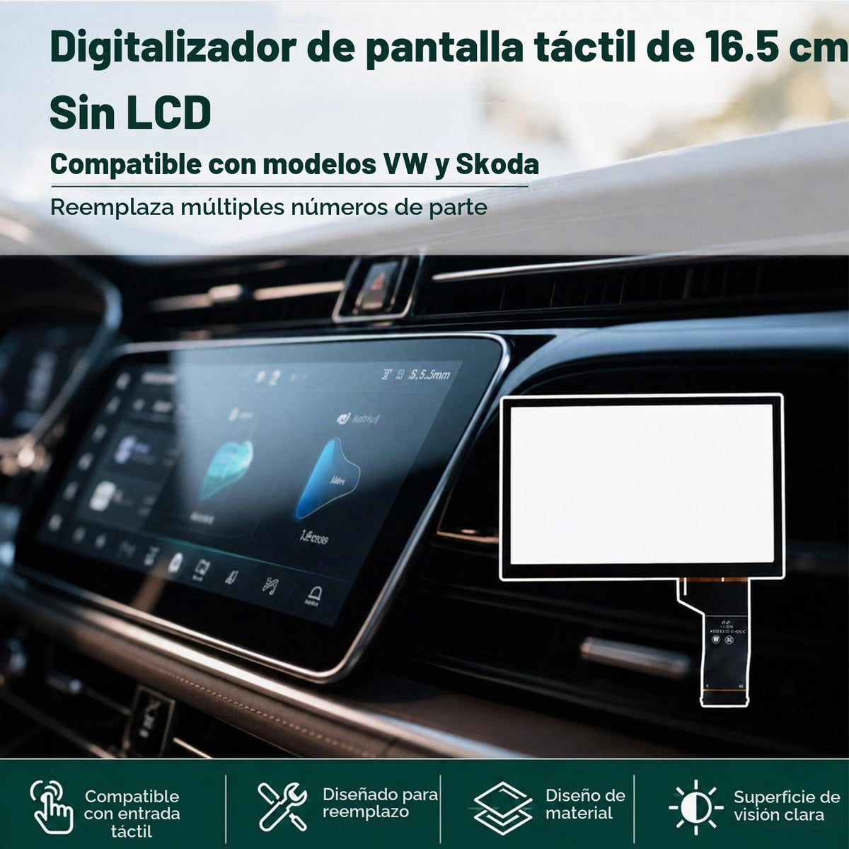 Digitalizador de Pantalla Táctil 6.5 Pulgadas Compatible con VW y Skoda