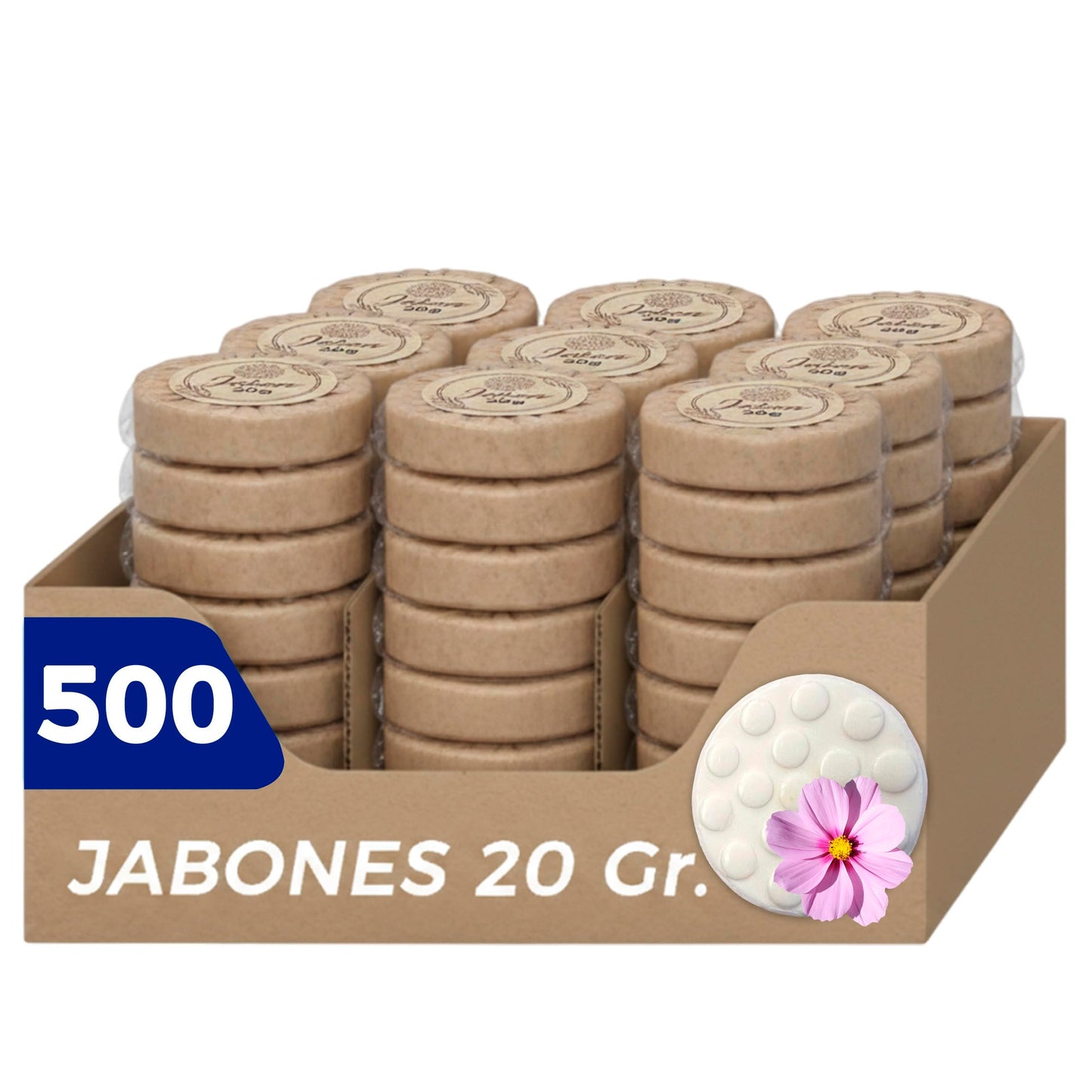 Caja de Jabón Corporal de 20g Con 500 Piezas, Mini Jabones Redondos Relajantes, Ideal Para Hoteles, Airbnb, Posadas, Hospitales, Spa, Jabon de Baño, Jabón Corporal Ecospa (Flora)
