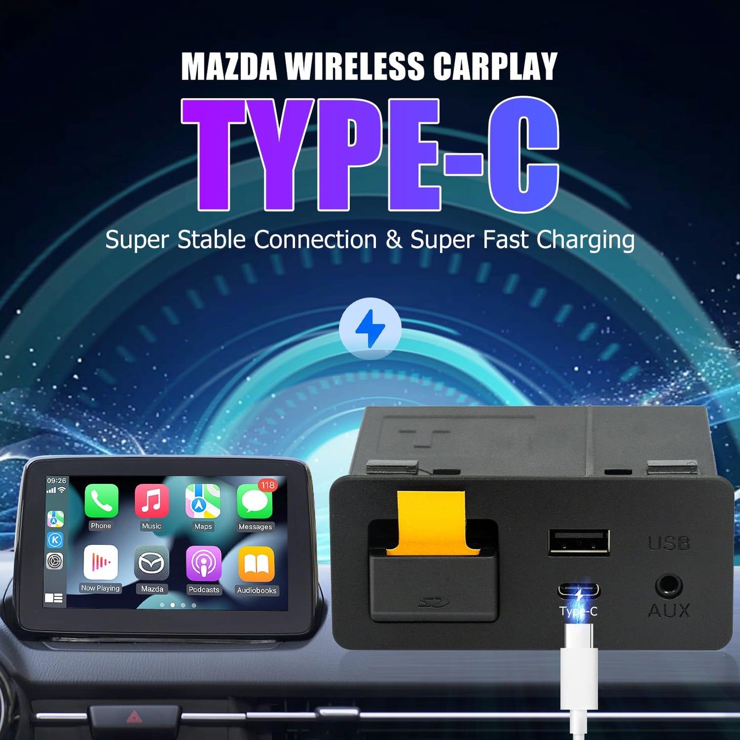 Kit de Reequipamiento Inalámbrico Carplay Mazda Tipo-C Compatible 2014-2019