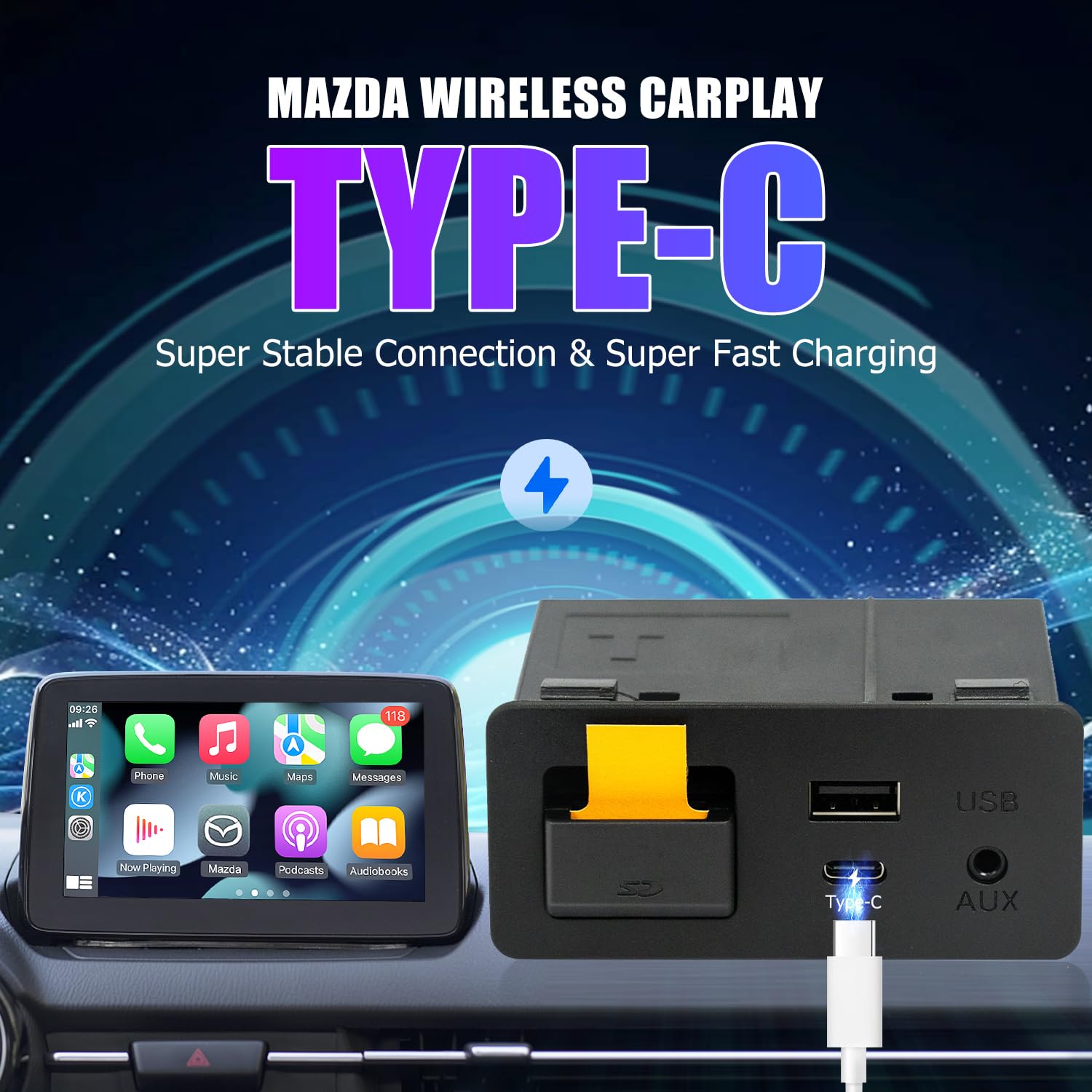 Kit de Reequipamiento Inalámbrico Carplay Mazda Tipo-C Compatible 2014-2019