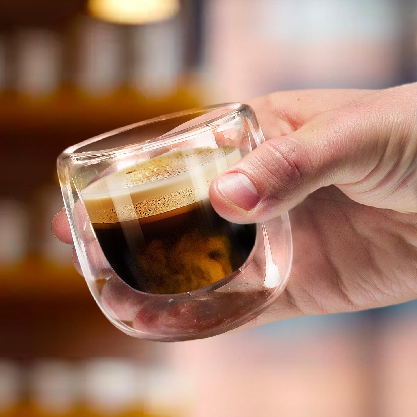 MAGMALIFE Vasos de Cristal de Doble Pared de 80 ml (2.7 Onzas), Vidrio Térmico Doble Fondo. Set de 4 Piezas, Tamaño Ideal Para Espresso. Elegancia y versatilidad en cada sorbo. ¡Disfruta al máximo!