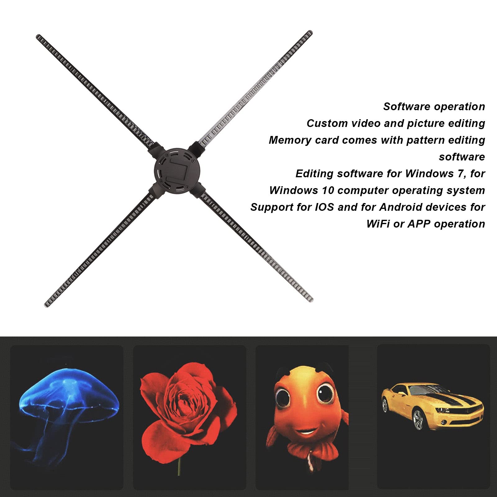 Máquina Publicitaria Holográfica 3D ASHATA WiFi Negro con Ventilador y 1024 LED