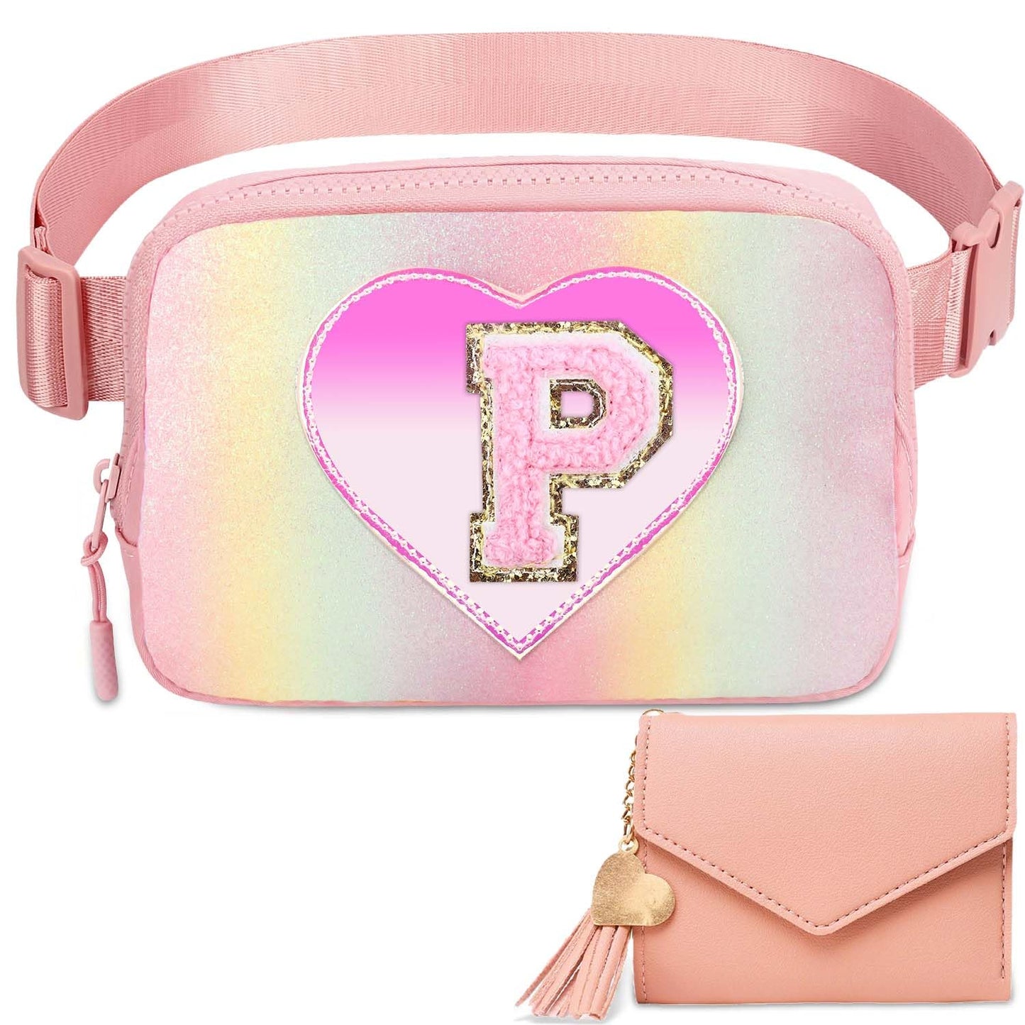 Kejea Riñonera Cruzada para Niñas y Mujeres, 8 a 12 Años, Rosa (Glitter Pink), 8.26 x 1.9 x 5.1 Pulgadas