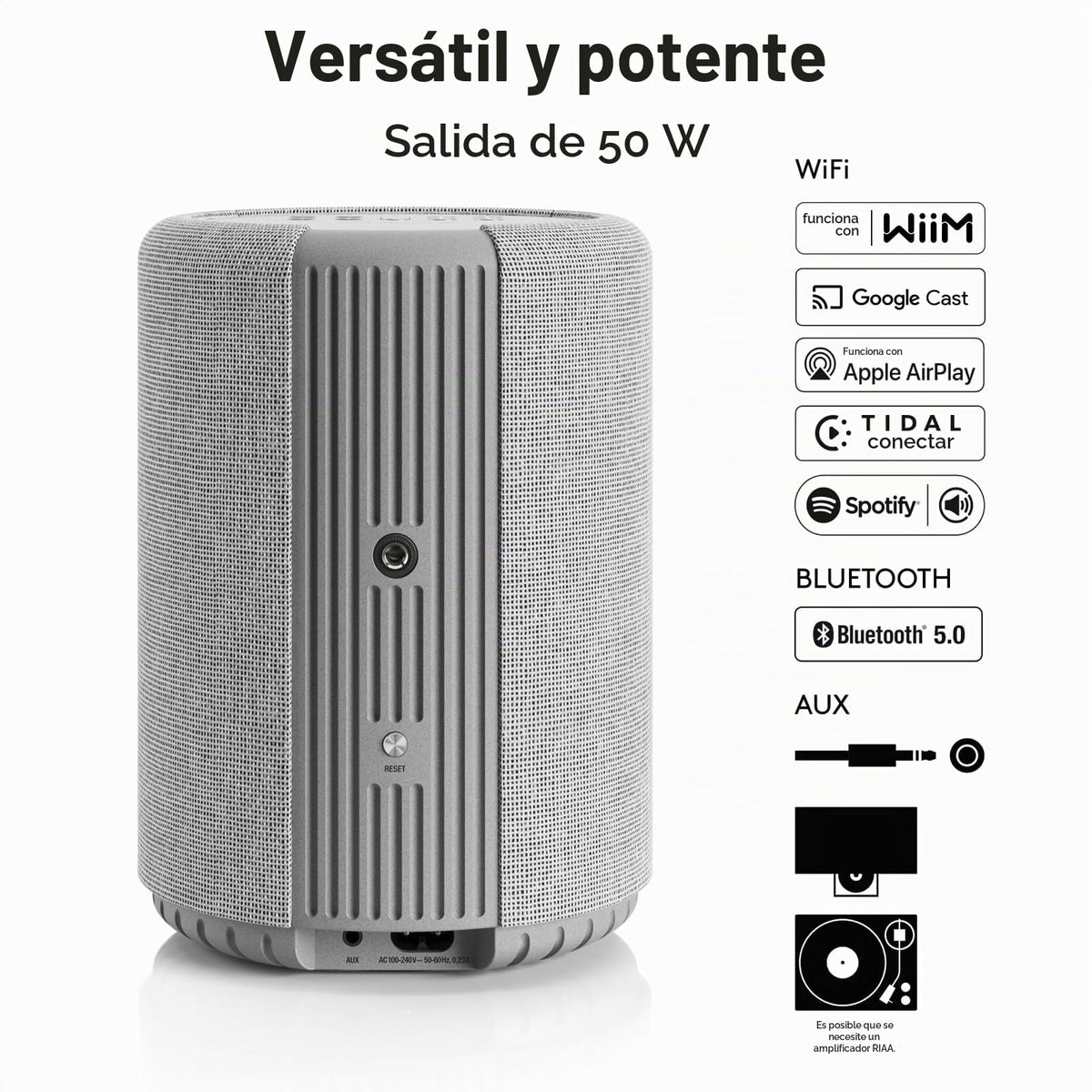 Altavoz Inalámbrico Audio Pro Gris Claro Multiroom Alta Fidelidad Montable en Pared Compatible con AirPlay 2 y Google Cast