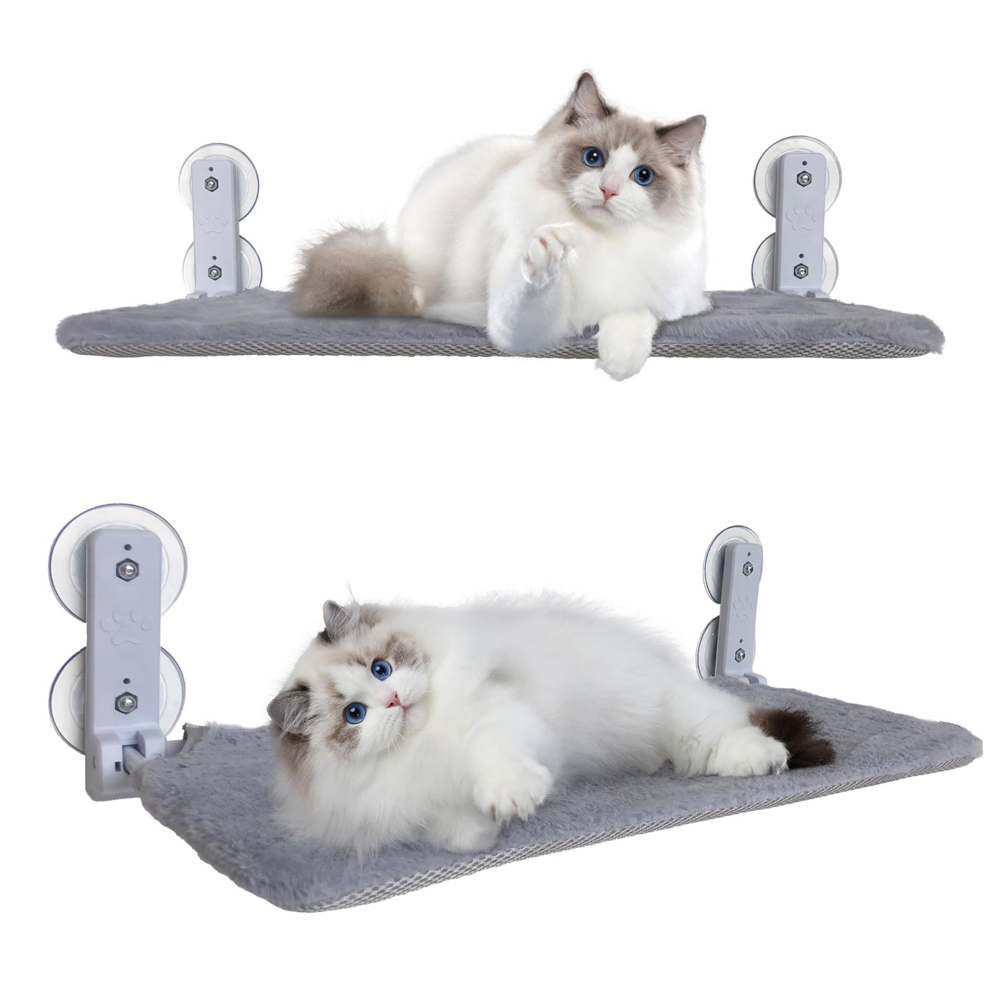 ASBAYSON - Hamaca sin cuerda para ventana para gato, se monta sin herramientas en 2 minutos, con 4 ventosas y marco resistente de setal, camas plegables para gatos de interior (gris)
