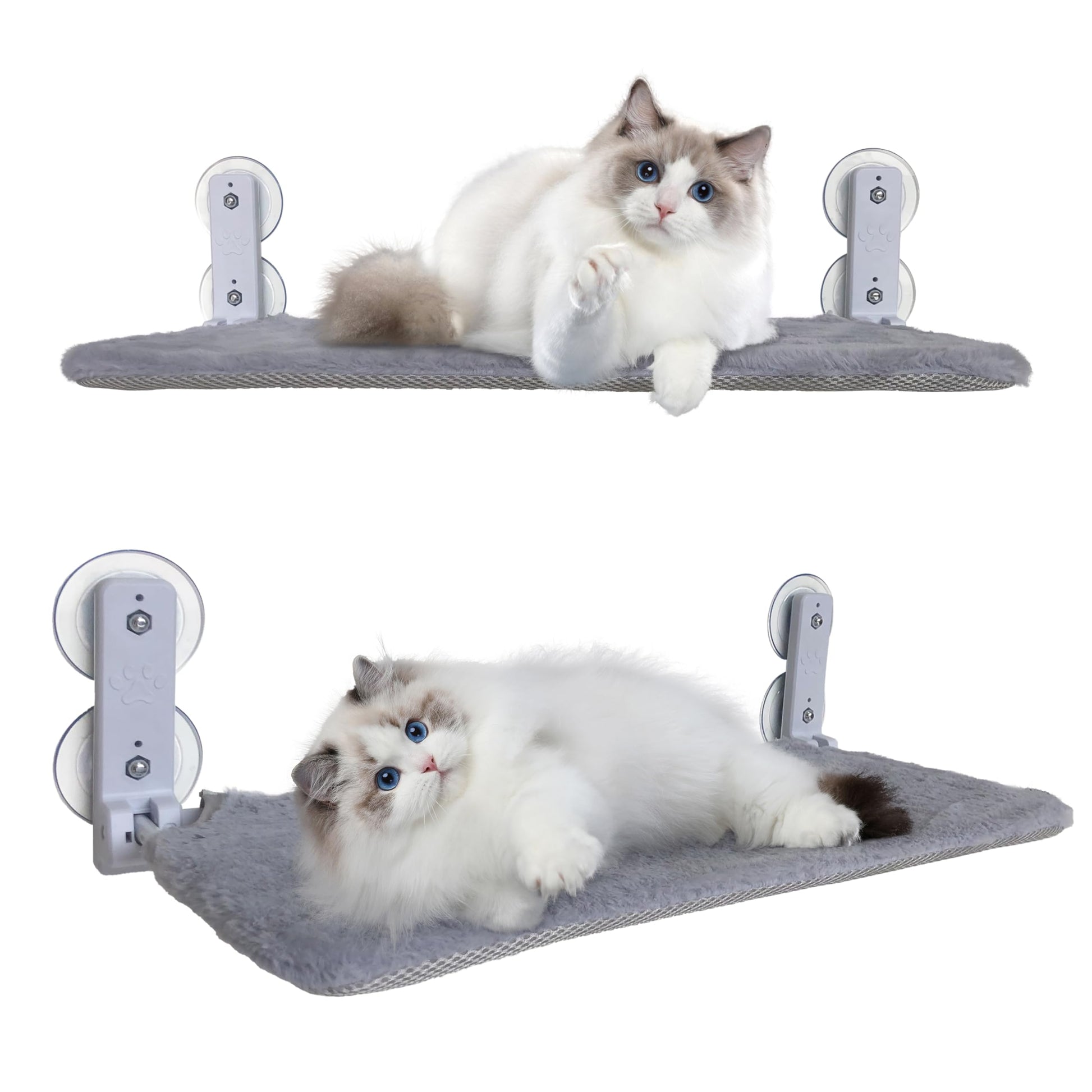 ASBAYSON - Hamaca sin cuerda para ventana para gato, se monta sin herramientas en 2 minutos, con 4 ventosas y marco resistente de setal, camas plegables para gatos de interior (gris)