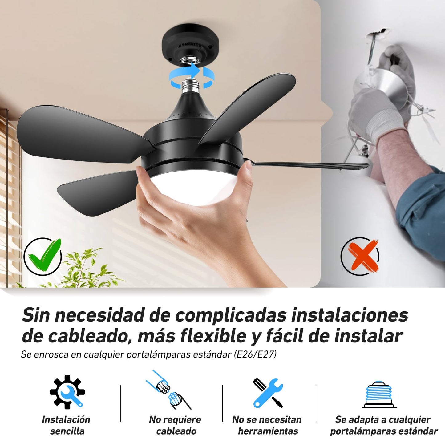 Ventilador de Techo VSHINY Negro Con Luz y Mando a Distancia