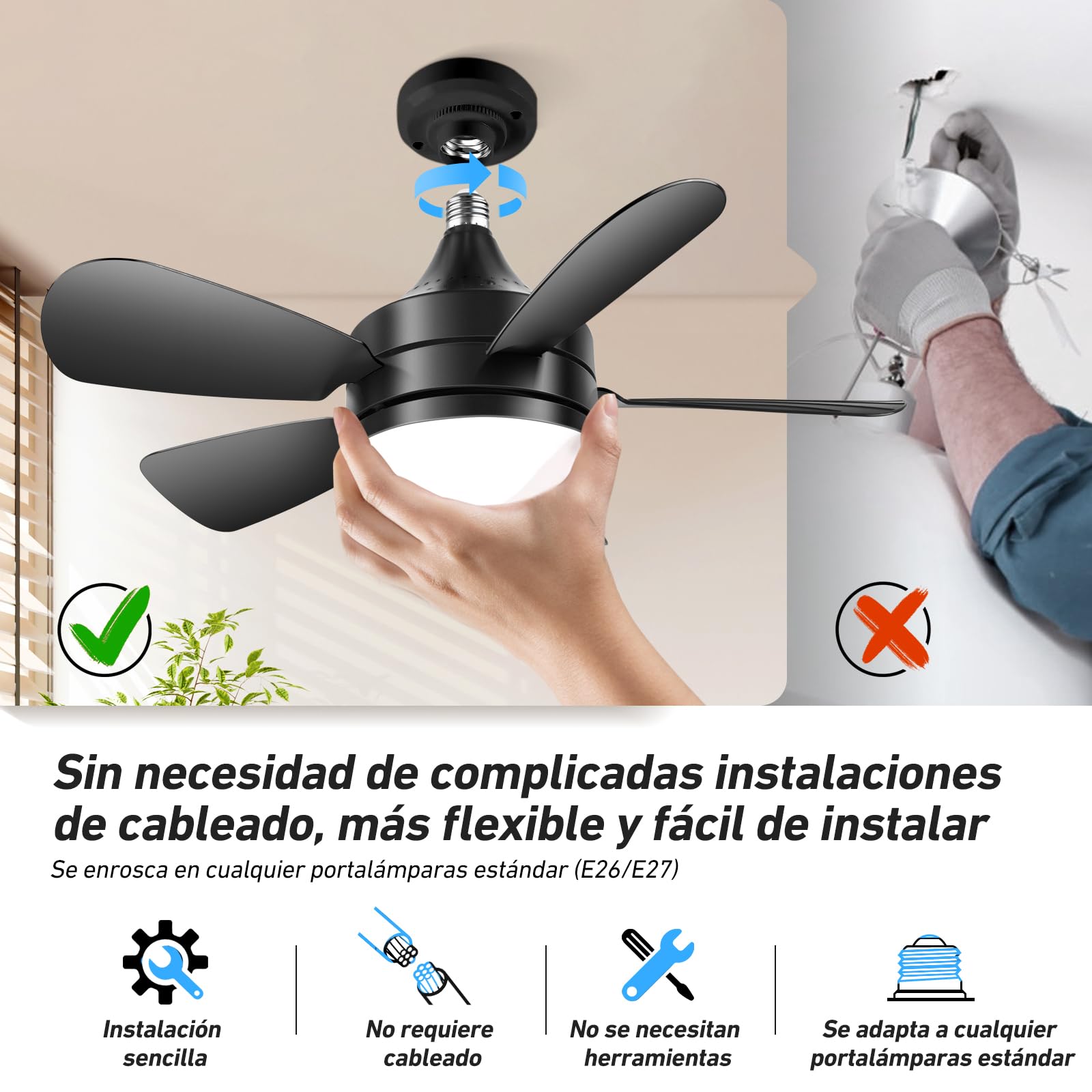 Ventilador de Techo VSHINY Negro Con Luz y Mando a Distancia