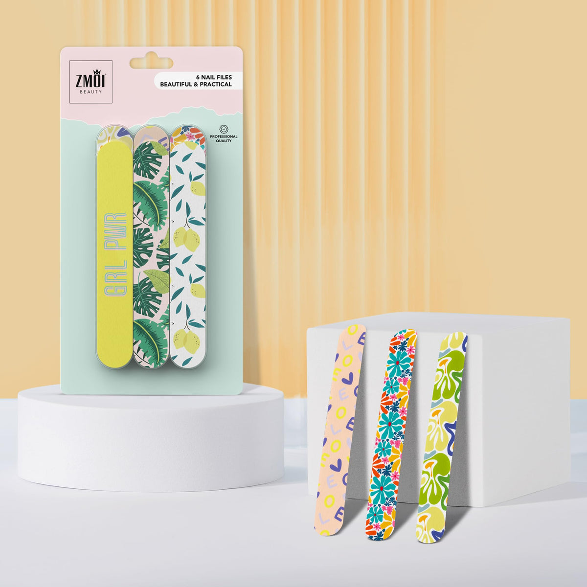 ZMOI Limas de Uñas Profesionales Medianas, 6 Limas de Doble Cara de Grano Medio Y Fino para Uñas Naturales Y Acrílicas. Limas para Alisar Y Refinar Uñas (Paquete de 1)