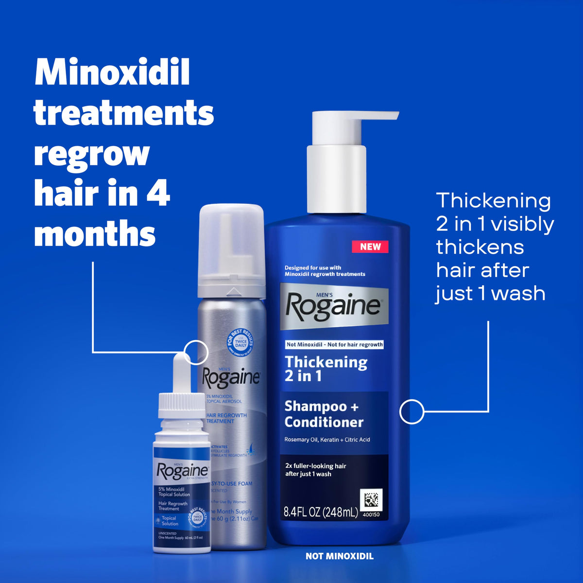 Solución Tópica Men Rogaine 5% Minoxidil Extra Strength para Regeneración del Cabello para Hombre