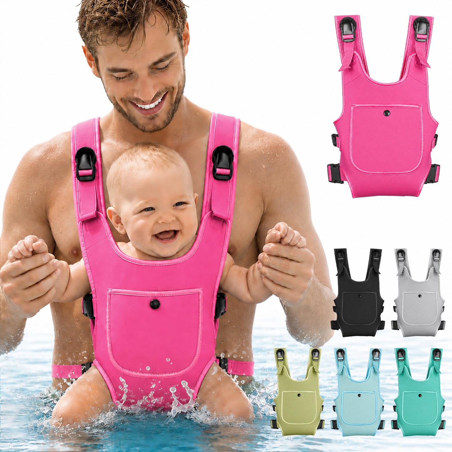 Portabebés de neopreno para bebés recién nacidos a niños, ergonómico e impermeable para el pecho con correas ajustables, transpirable y ligero, equipo de uso para verano, piscina, natación y playa