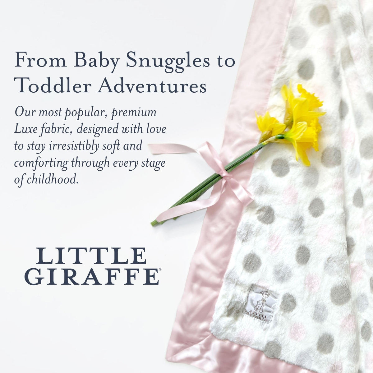 Little Giraffe Luxe - Manta de bebé – 29 x 35 pulgadas, borde de satén, color rosa con puntos, ultrasuave, hipoalergénica, manta para carriola y guardería, perfecta para recién nacidos y niños