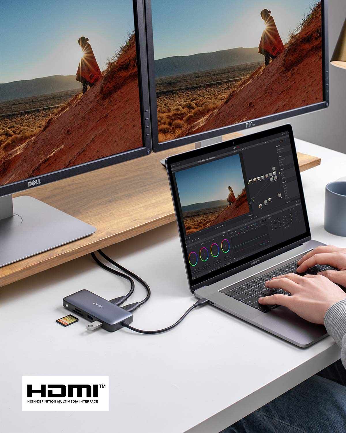 Hub USB-C Anker 553 Gris Dual 4K HDMI con Suministro de Energía para MacBook Pro y XPS