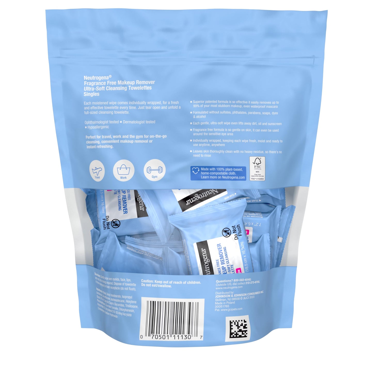 Neutrogena Fragrance-Free Makeup Remover Cleansing Towelette Singles, 20 count (Pack of 6)