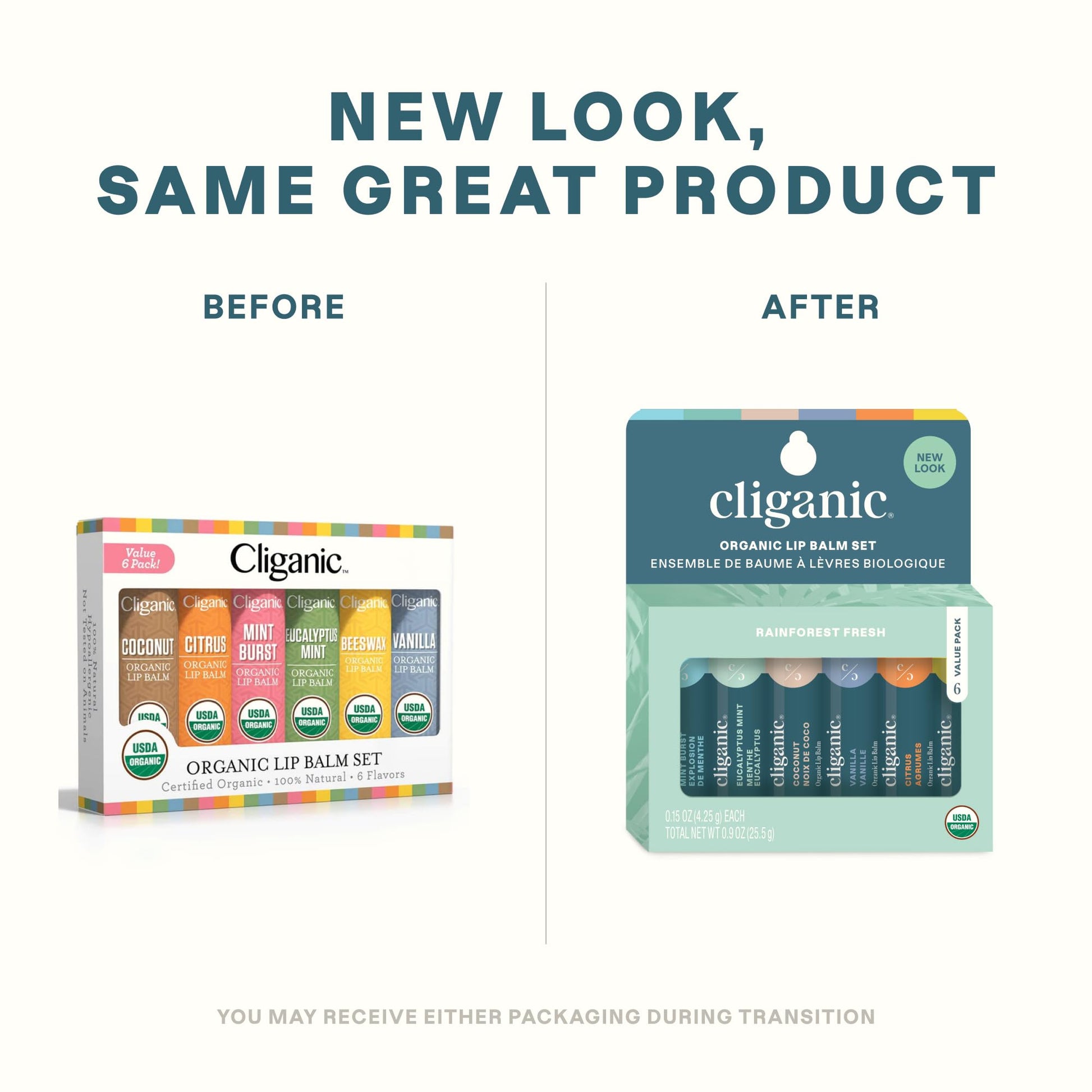 Cliganic Organic Lip Balm Set, 6 pcs - Natural Moisturizer for Cracked and Dry Lips - USDA Organic and Hypoallergenic Lip Balm Pack for Lip Care - Lip Balm for Men and Women - 6 Flavors
