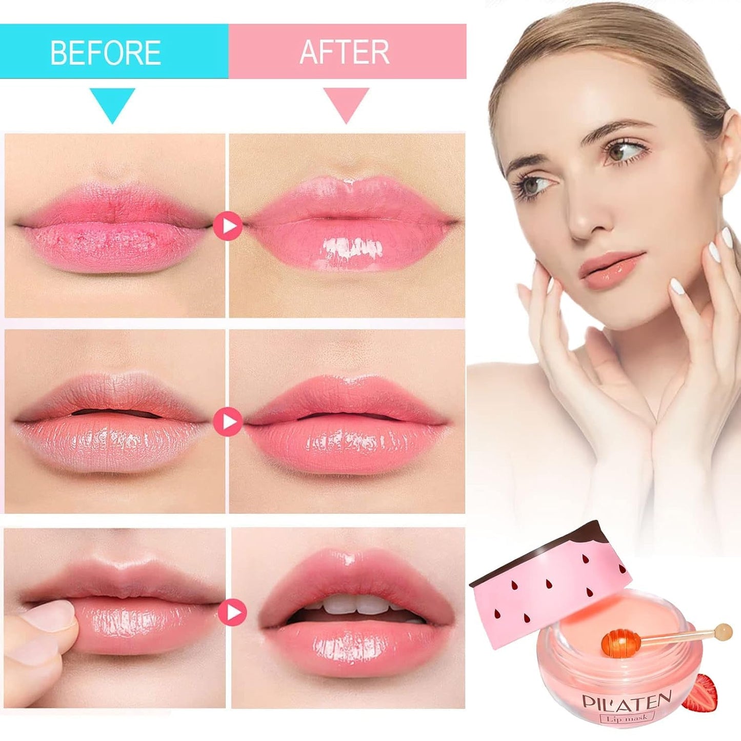 Bálsamo Labial de Miel de Abeja,Bálsamo Labial Hidratante con Propóleo,Bálsamo Labial Hidratante de Miel con Propóleo,Hidratación y Prevención de Labios Secos y Agrietados (Strawberry Pot)