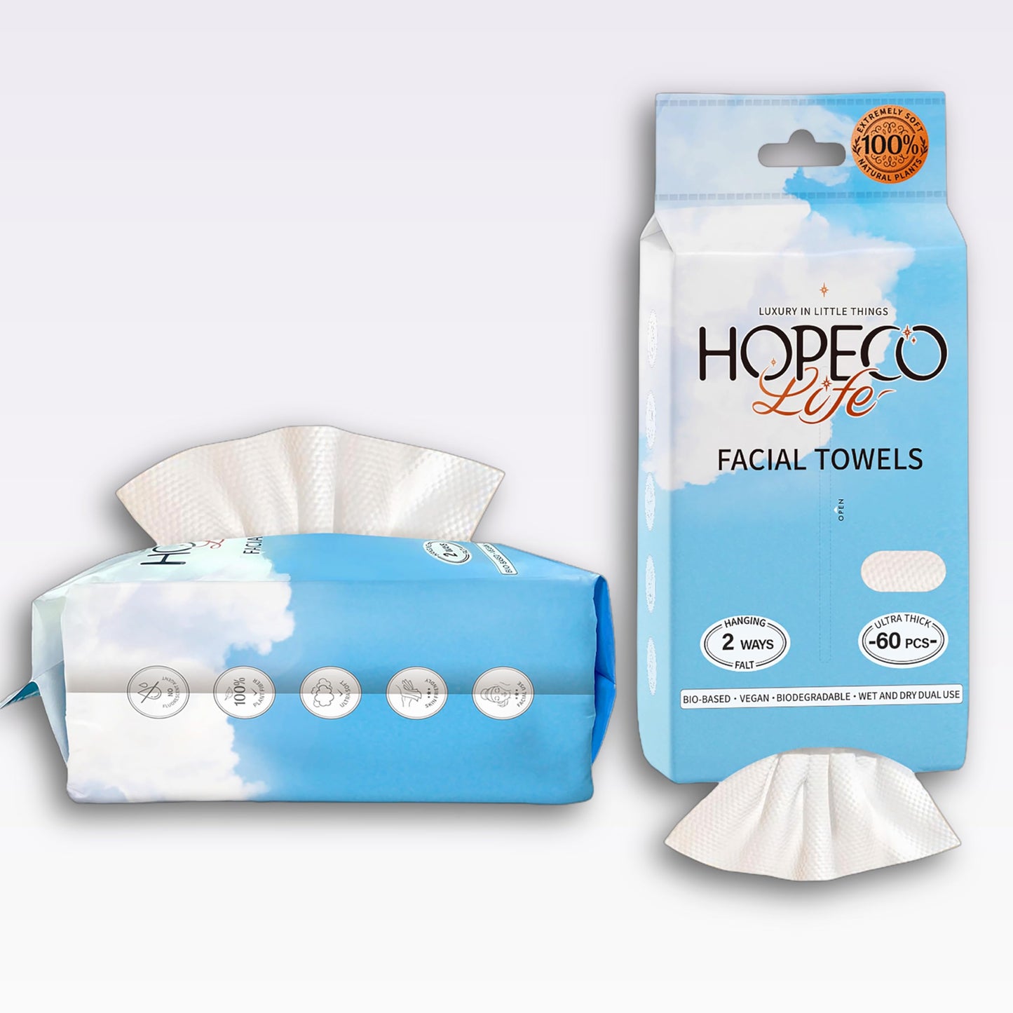 Hopeco Life Toalla facial desechable, paquete suave, 60 unidades, XL, doble uso (colgada y plana), toallitas secas, paños faciales sin pelusa, desmaquillante, toallitas limpiadoras suaves,