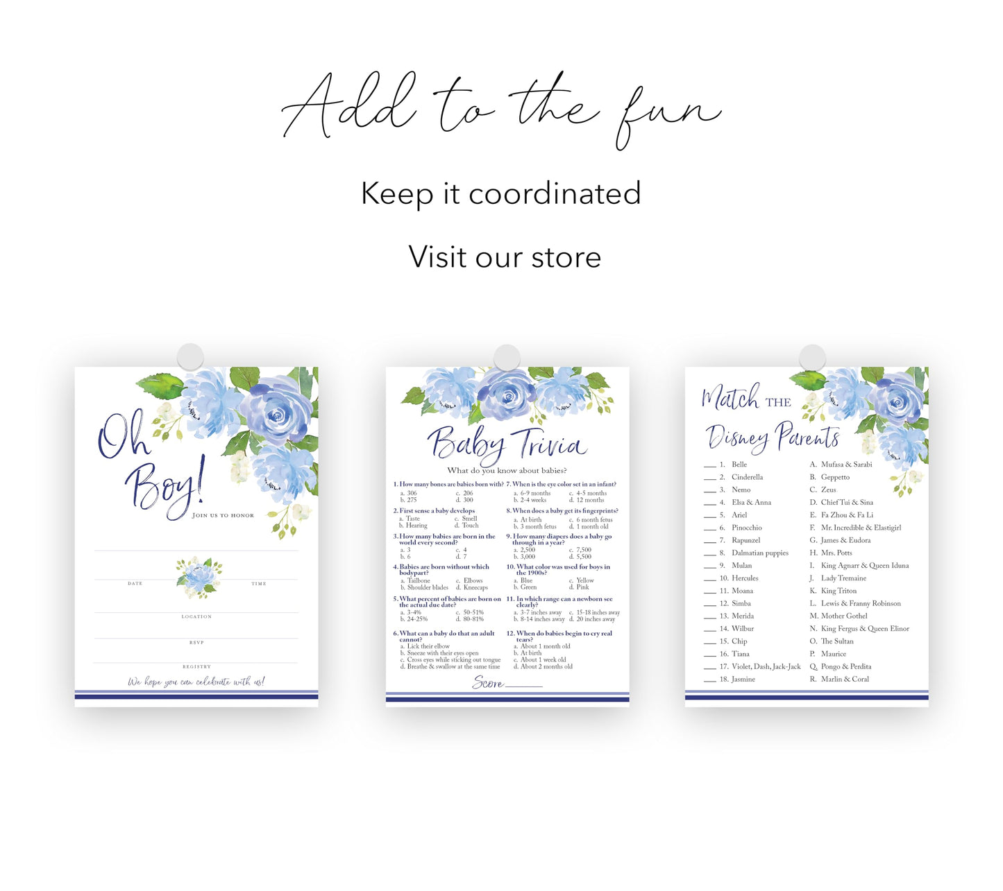 Invitaciones para fiesta de bebé, paquete de 25 unidades, diseño de flores azules