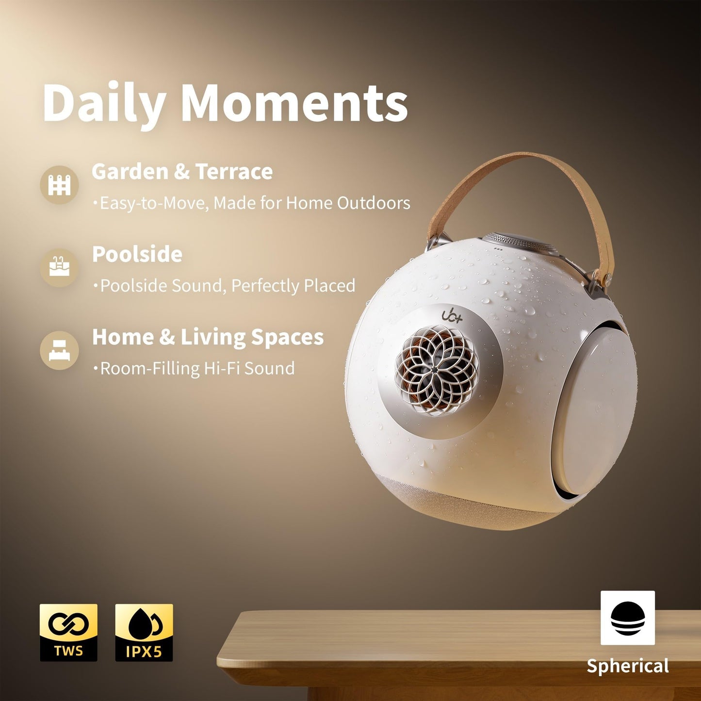 UB+ dB1 - Altavoz Bluetooth de doble graves | Sonido de alta fidelidad de 40 W con graves profundos extremos, tiempo de reproducción de 20 horas, IPX5 impermeable y TWS (blanco brillante), tecnología