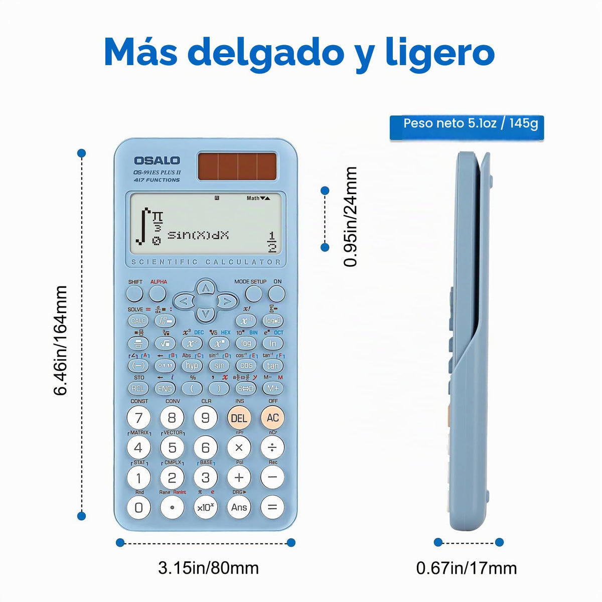 Calculadora Científica pendancy Azul 417 Funciones Pantalla 2 Líneas 12 Dígitos para Estudiantes y Universitarios