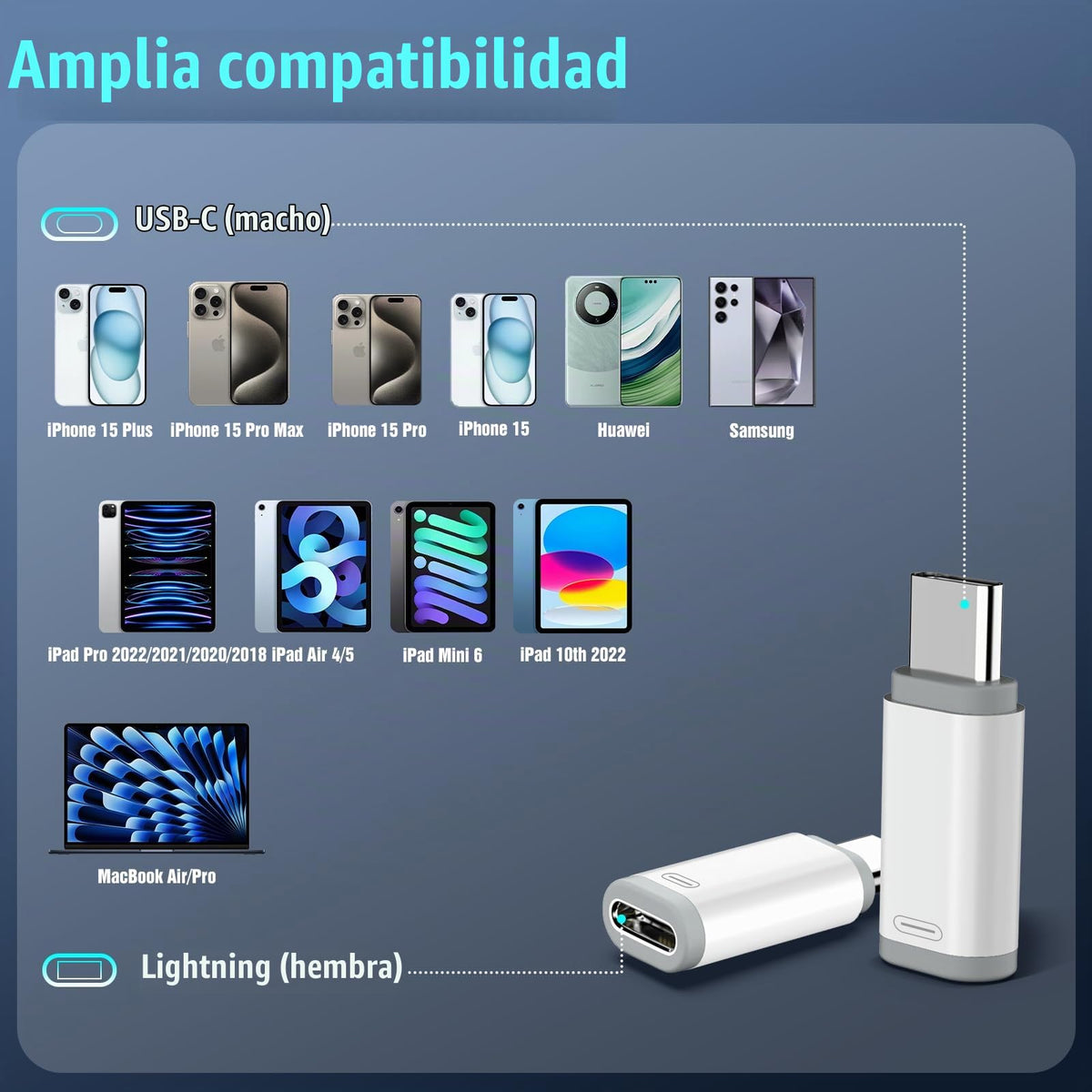 Adaptador Lighting a USB C TiMOVO Blanco con Lazo Antipérdida