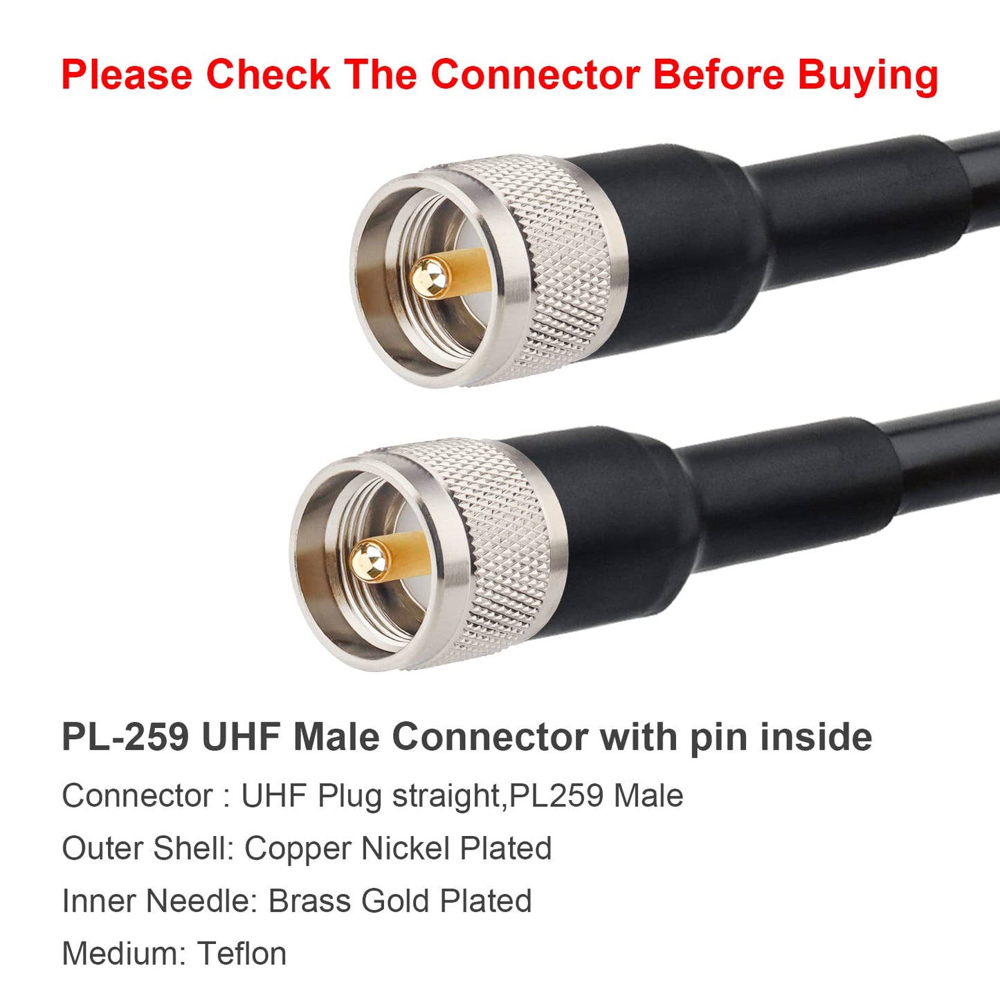 XRDS - Cable coaxial RF CB de 20 pies, KMR 400 UHF PL-259 UHF macho coaxial de baja pérdida de 50 ohmios para radio Ham CB,aficionado, radio de jamón, radio bidireccional, medidor SWR