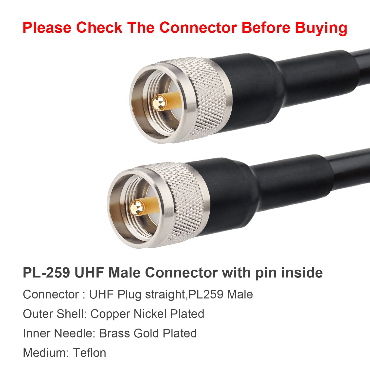 XRDS - Cable coaxial RF CB de 20 pies, KMR 400 UHF PL-259 UHF macho coaxial de baja pérdida de 50 ohmios para radio Ham CB,aficionado, radio de jamón, radio bidireccional, medidor SWR