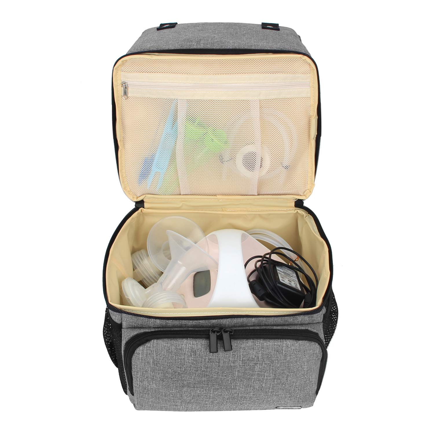 (Breast Pump Backpack, Gray) - Luxja Breast Pump Bag with 2 Compartments for Breast Pump and Cooler Bag, Breast Pumping Bag with 2 Options for Wearing (Fits Most Major Breast Pump), Grey