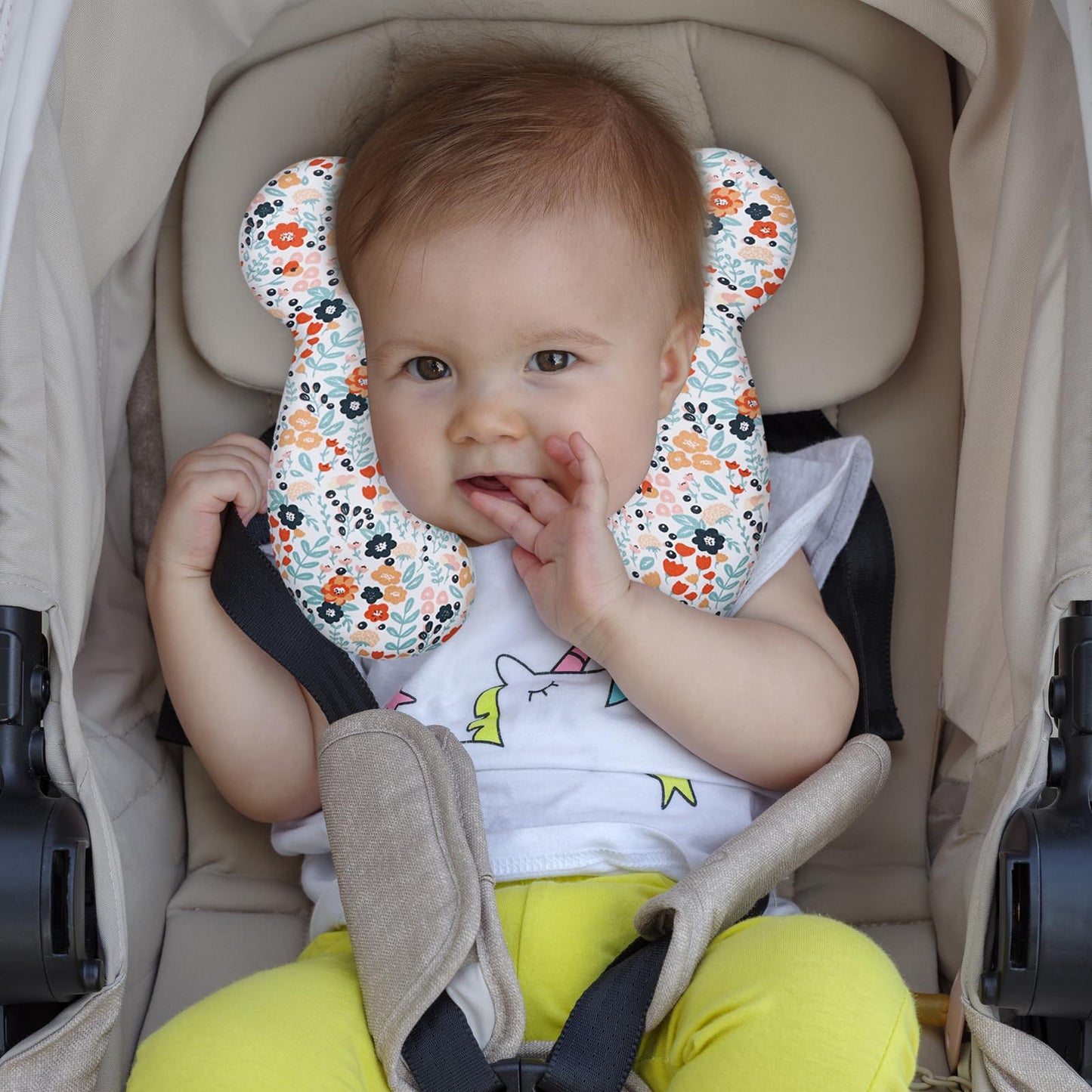 Almohada de viaje para bebé, cojín suave y agradable a la piel para asiento de coche, carriola y carriola (estilo M)