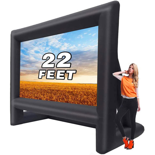 GYUEM Pantalla de proyector de 22 pies - Pantallas inflables de Cine para Exteriores e Interiores - Incluye Cuerda, soplador, estacas para Carpa - Ideal para Fiestas al Aire Libre