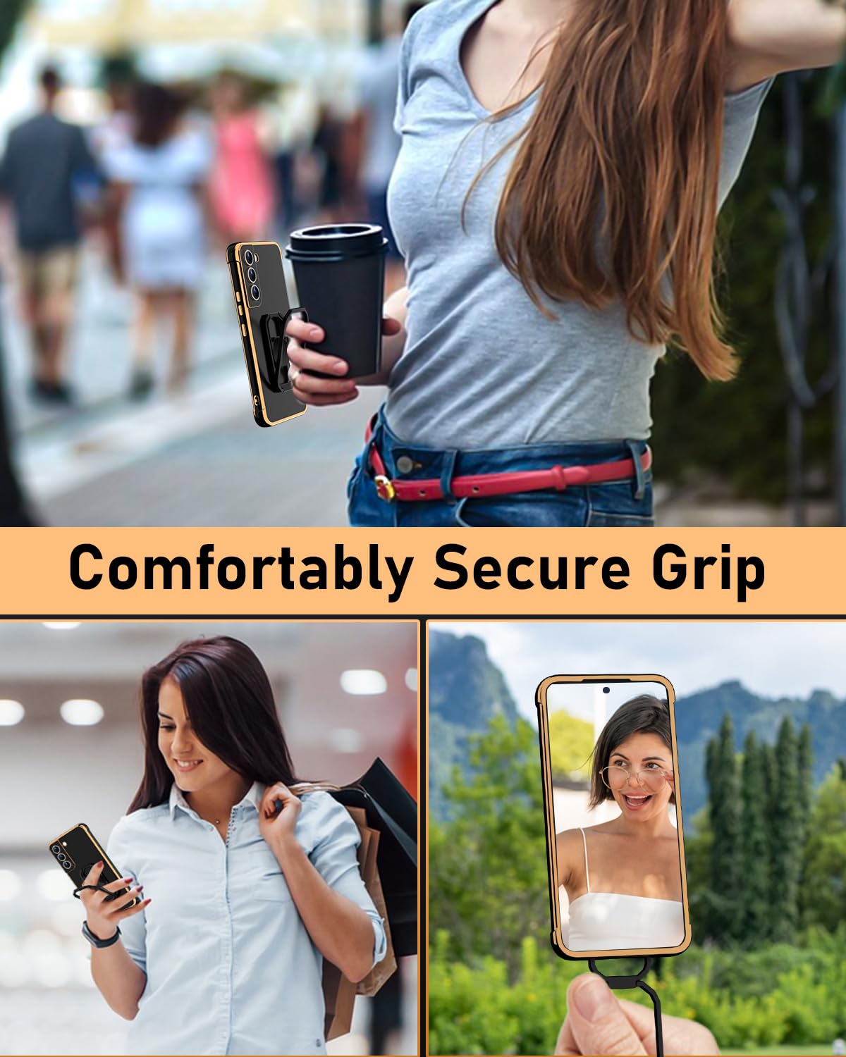 Funda Protector de Lujo WINTONG Negro con Soporte de Metal para Galaxy S22 para Mujer y Niña