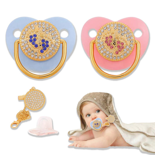 Chupón Sweet Baby Rosa Oro Diamantes Diseño VIP con Sujetador Mordedera Ergonómica Sin BPA para Bebé 0 a 18 Meses