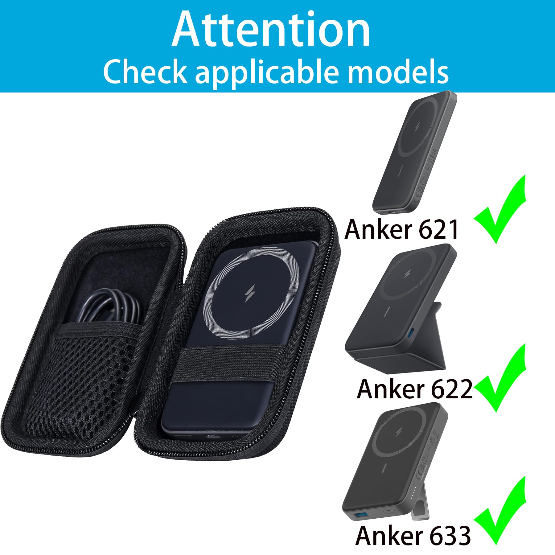 Carcasa Rígida Khanka Negro para Batería Magnética Anker 621/622/633 MagGo