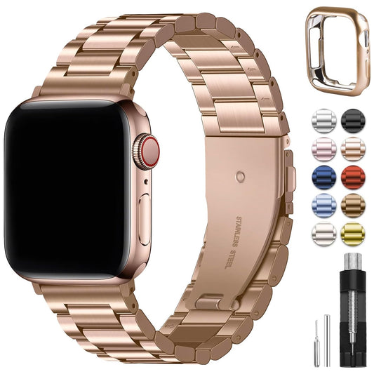 Fullmosa Correa Compatible Con Apple Watch 44mm 46mm（Series 10) 45mm 42mm 49mm,Pulsera Acero Inoxidable con Case Para iWatch Ultra 2/Ultra/SE/Series 10/9/8/7/6/5/4/3/2/1,44mm 45mm 42mm Rose Gold