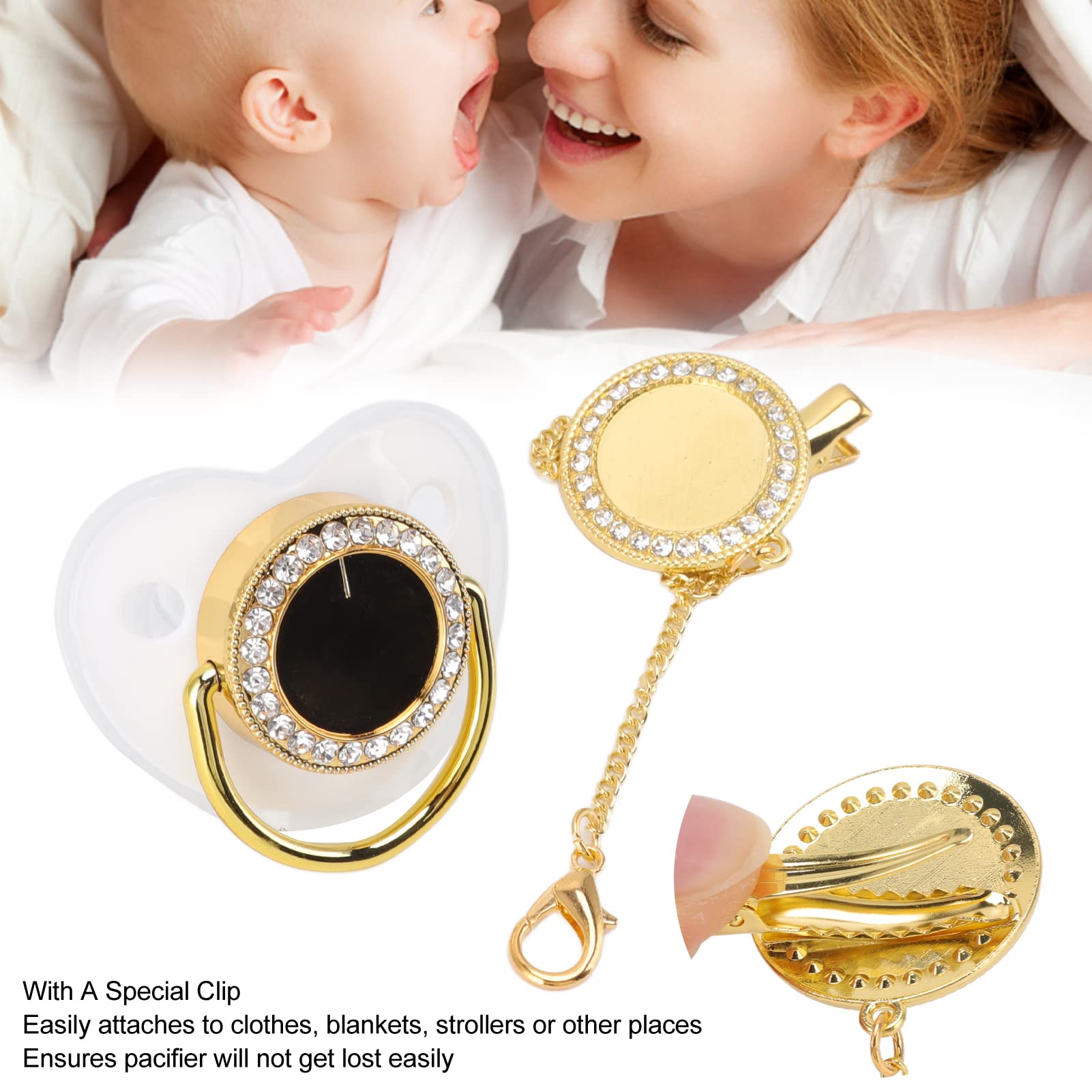 Chupete Decorativo Bling Personalizado para Fotos Bricolaje, Juego de Chupete Lujoso Blanco Ideal para Niña