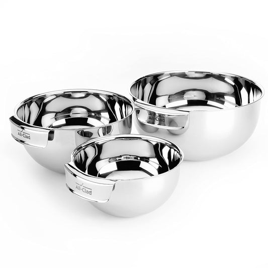 Juego de Tazones para Mezclar de Acero Inoxidable All-Clad Plateado seguros para Lavavajillas, 3 Piezas