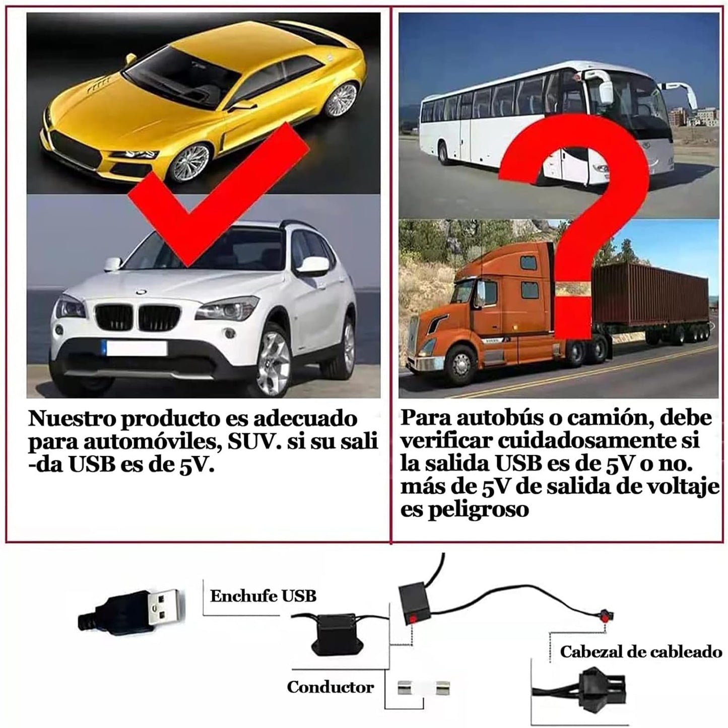 Tira de Luces LED para Coche Iluminación Interior Naranja con Modo de Música