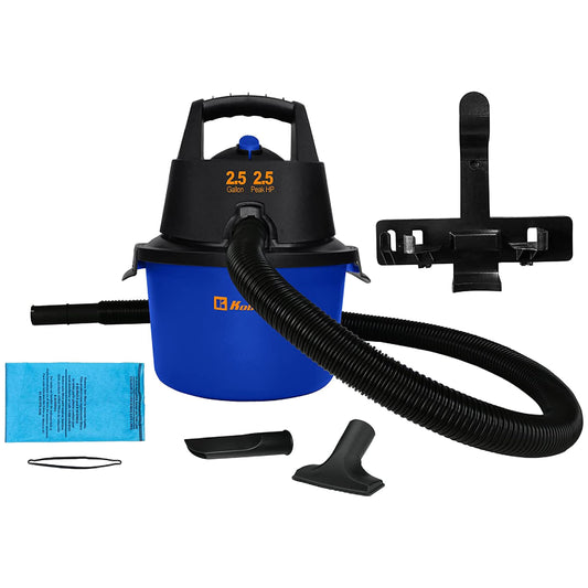 Koblenz WD-2.5 L – Aspiradora Seco Mojado 3 en 1 con Sistema de Expulsión de Aire, 2.5 Galones de Capacidad y Motor de 2.5 HP, Aspiradora para Auto, Portátil con Soporte de Pared y Cochera, Accesorios