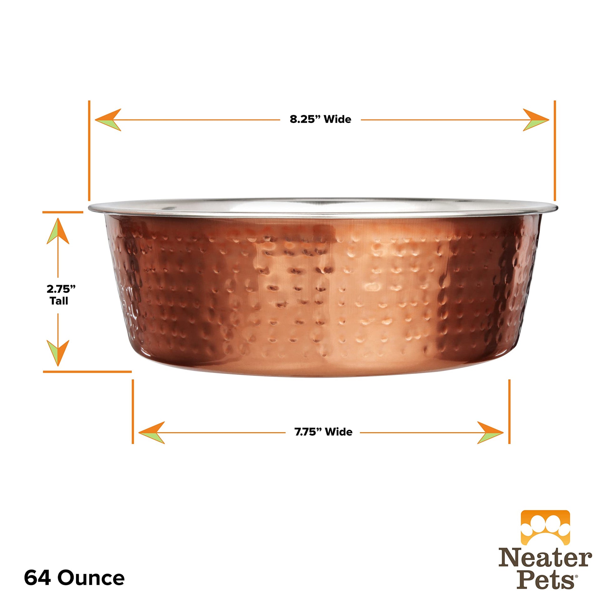 Plato para Mascotas Neater Pet Brands Acabado Martillado Cobre Estilo Deluxe de Lujo Tamaño Grande