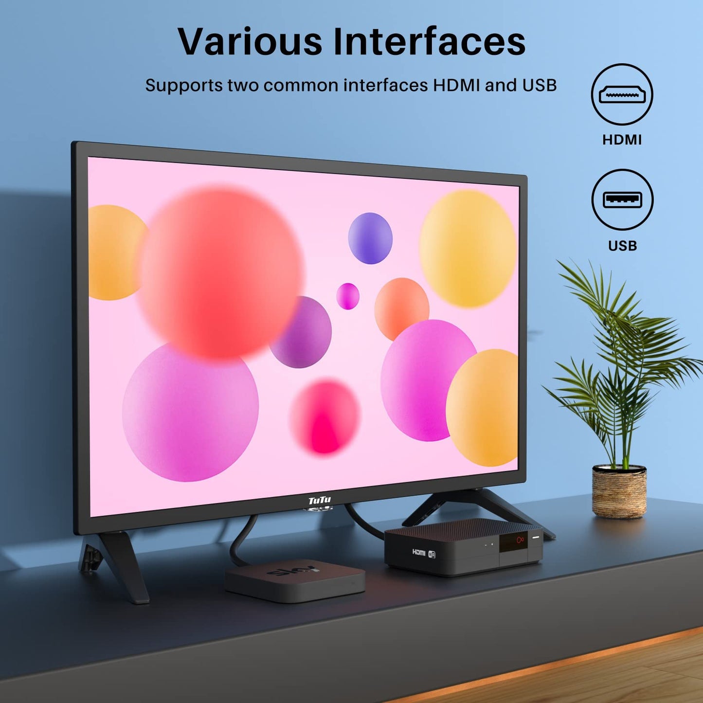 Televisor LED HD 720P TuTu 24 Pulgadas Pantalla Plana con Audio Dolby y Altavoces de Doble Canal