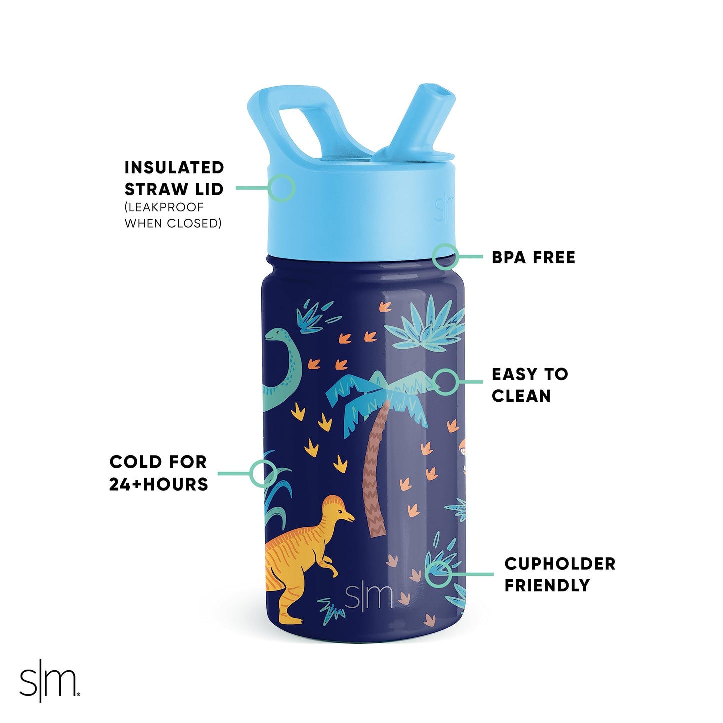 Botella de Agua Simple Modern Jurassic Jungle Acero Inoxidable Aislada 415ml para Niños y Niñas