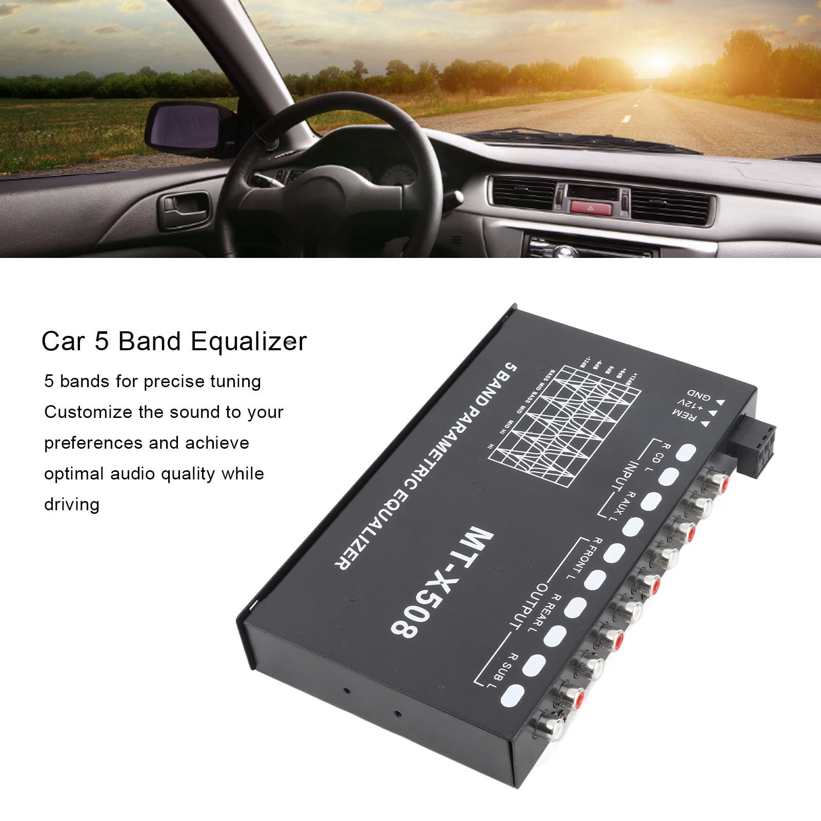 Ecualizador de Audio Accesorios para Automóviles Negro Ajustable 5 Bandas EQ Estéreo Gráfico para Automóvil