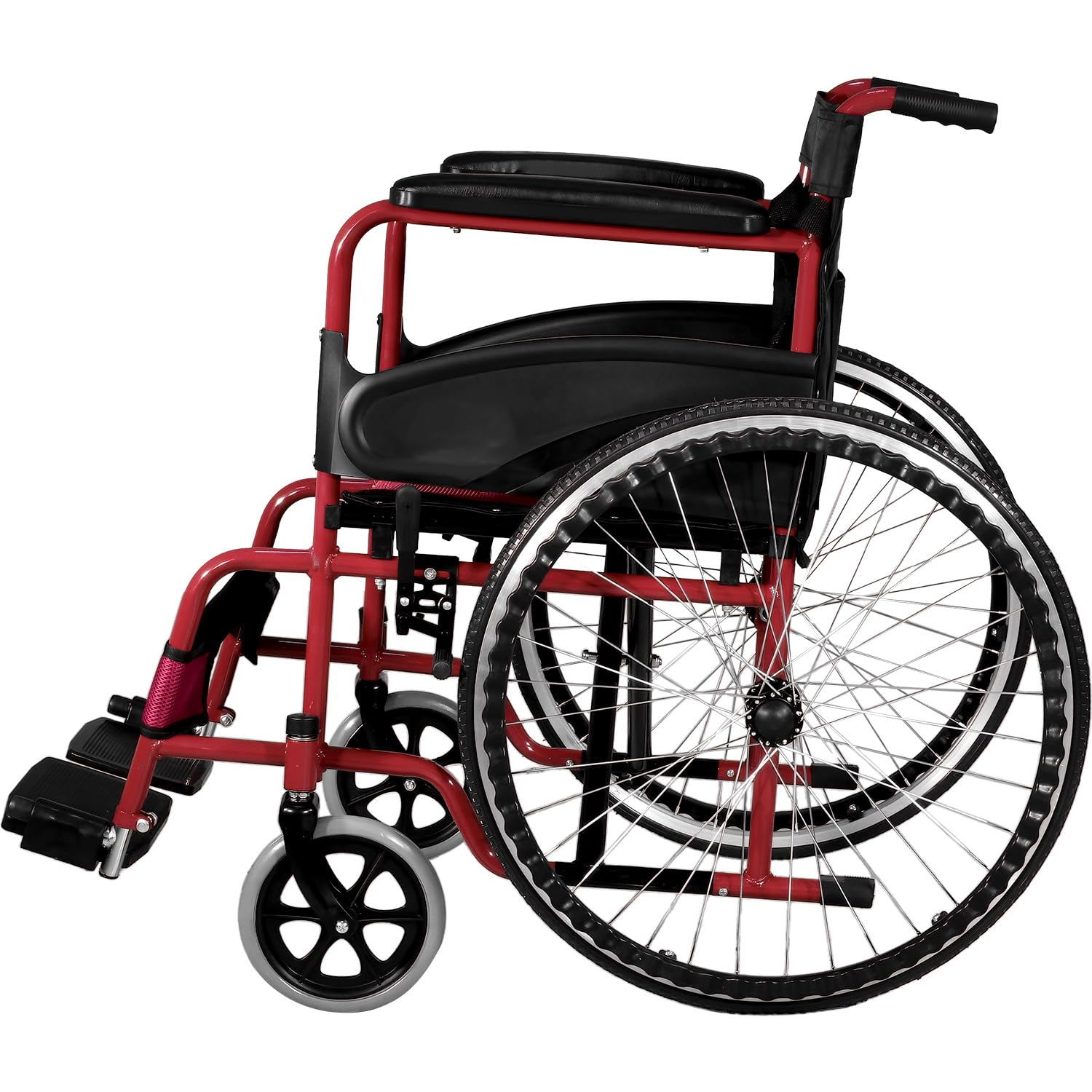 Silla de Ruedas NANOFORT Roja Aluminio Ligera Resistente para Adultos con Confort Máximo y Freno de Palanca