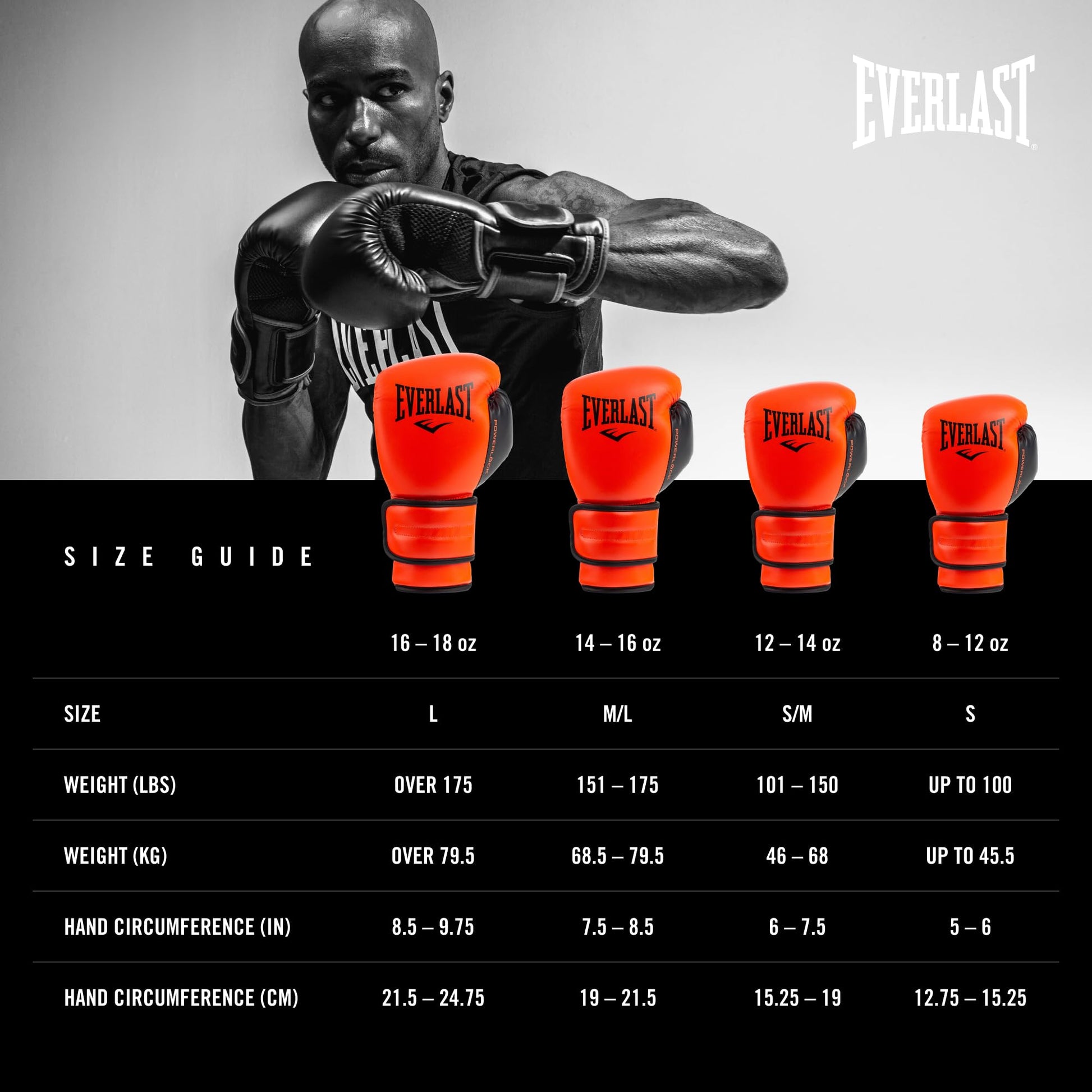 Guante de Entrenamiento Everlast PowerLock2 Rojo Negro 16 Onzas
