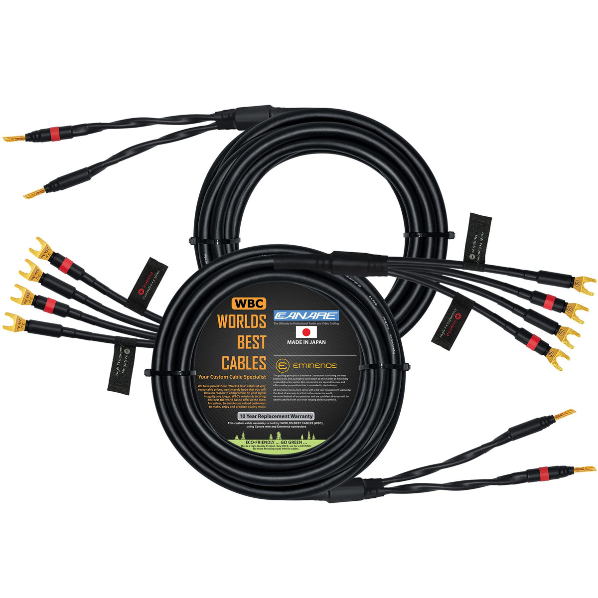 Cable de Altavoz Worlds Best Cables Negro Grado Audiófilo de 20 Pies con Conectores Eminence Gold Plátano y Pala