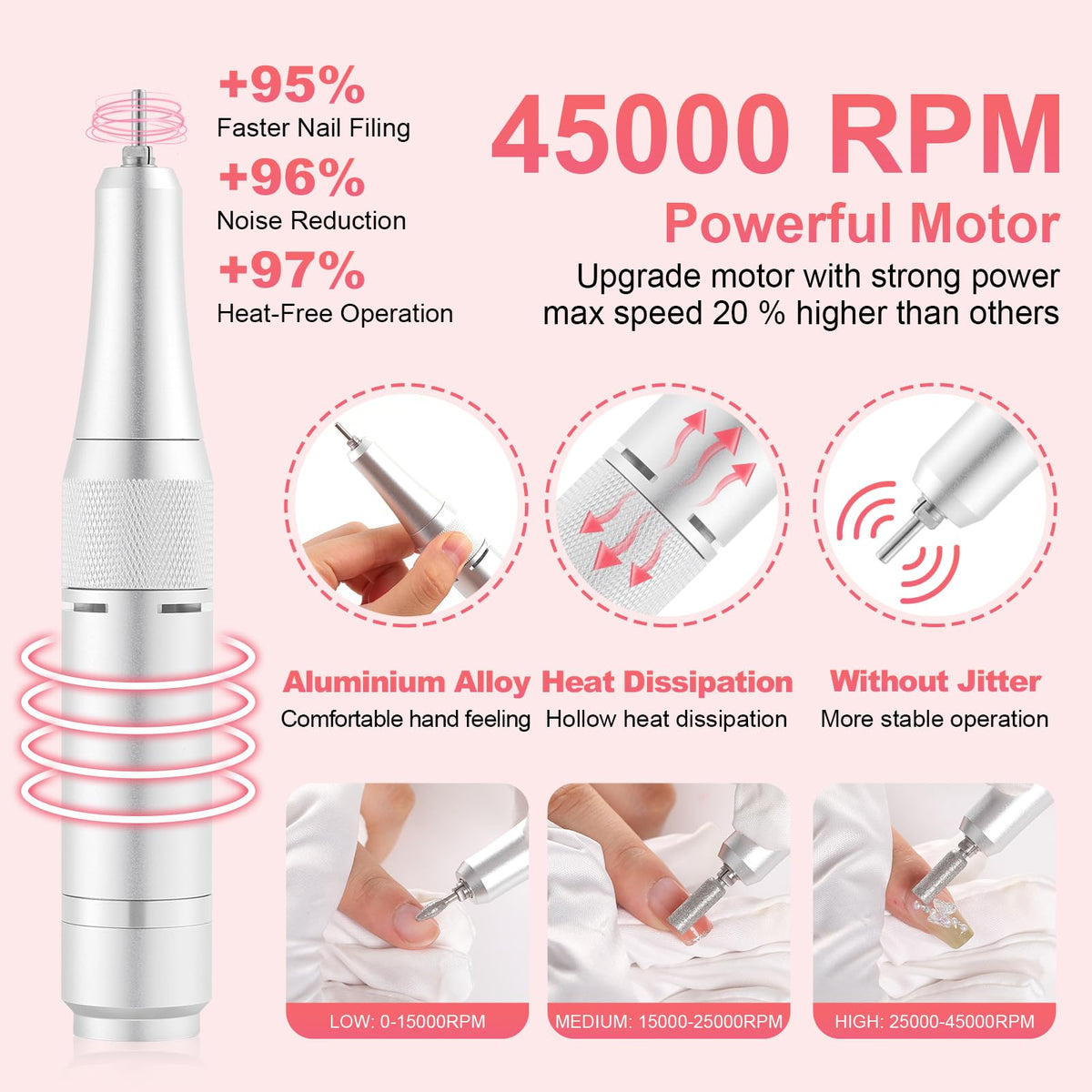 Taladro de Uñas Eléctrico ABZXT Recargable Portátil 45000 RPM para Bricolaje