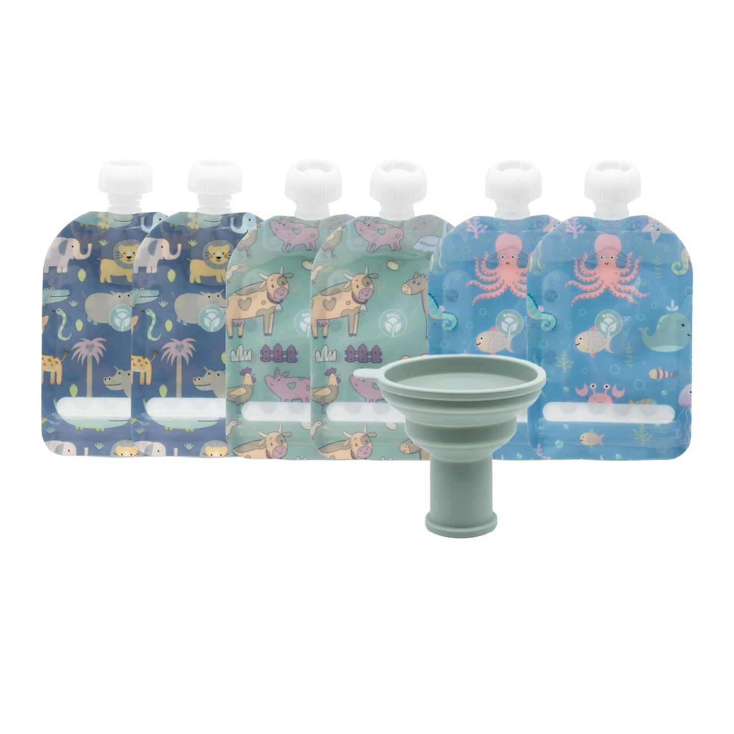 WeeSprout Bolsas reutilizables de doble cierre, perfectas para bebés y niños, aptas para congelador y lavaplatos (animales, 3.4 onzas líquidas (paquete de 6) + relleno de bolsa)