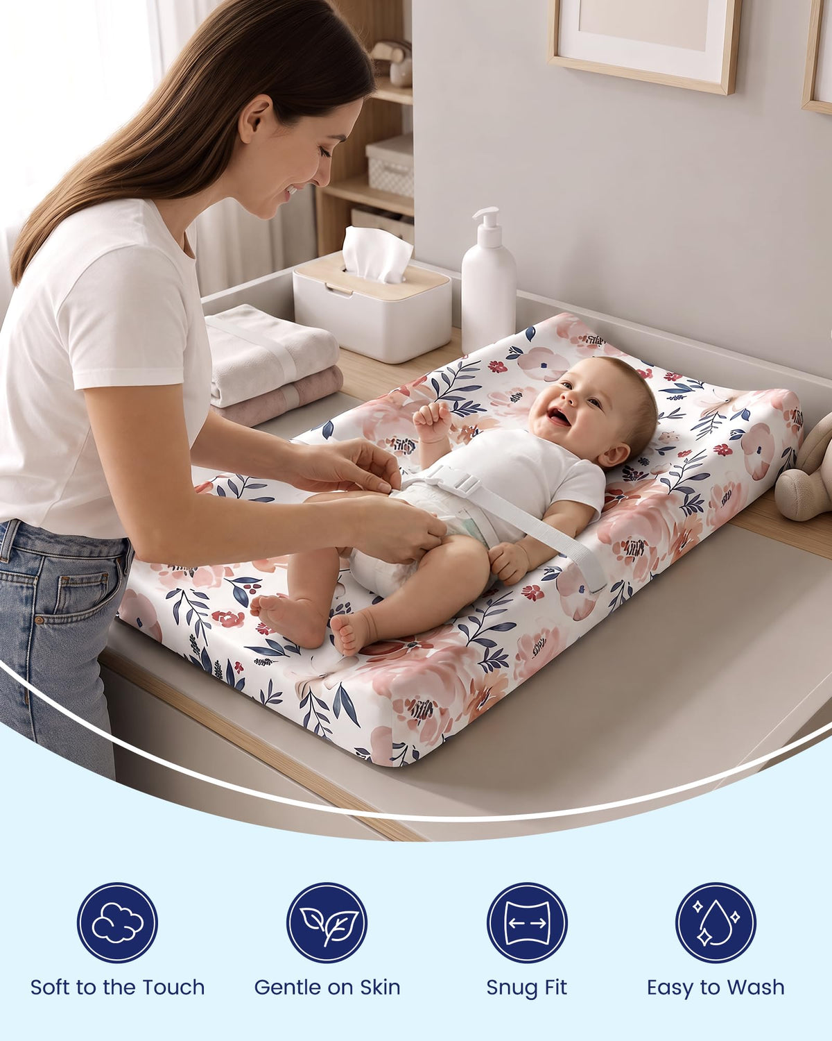 TotAha - Fundas elásticas para cambiador (2 unidades) hipoalergénicas, cómodas y sedosas, suaves y con efecto calmante, jersey de punto para todas las estaciones, bolsillo profundo de 5 pulgadas