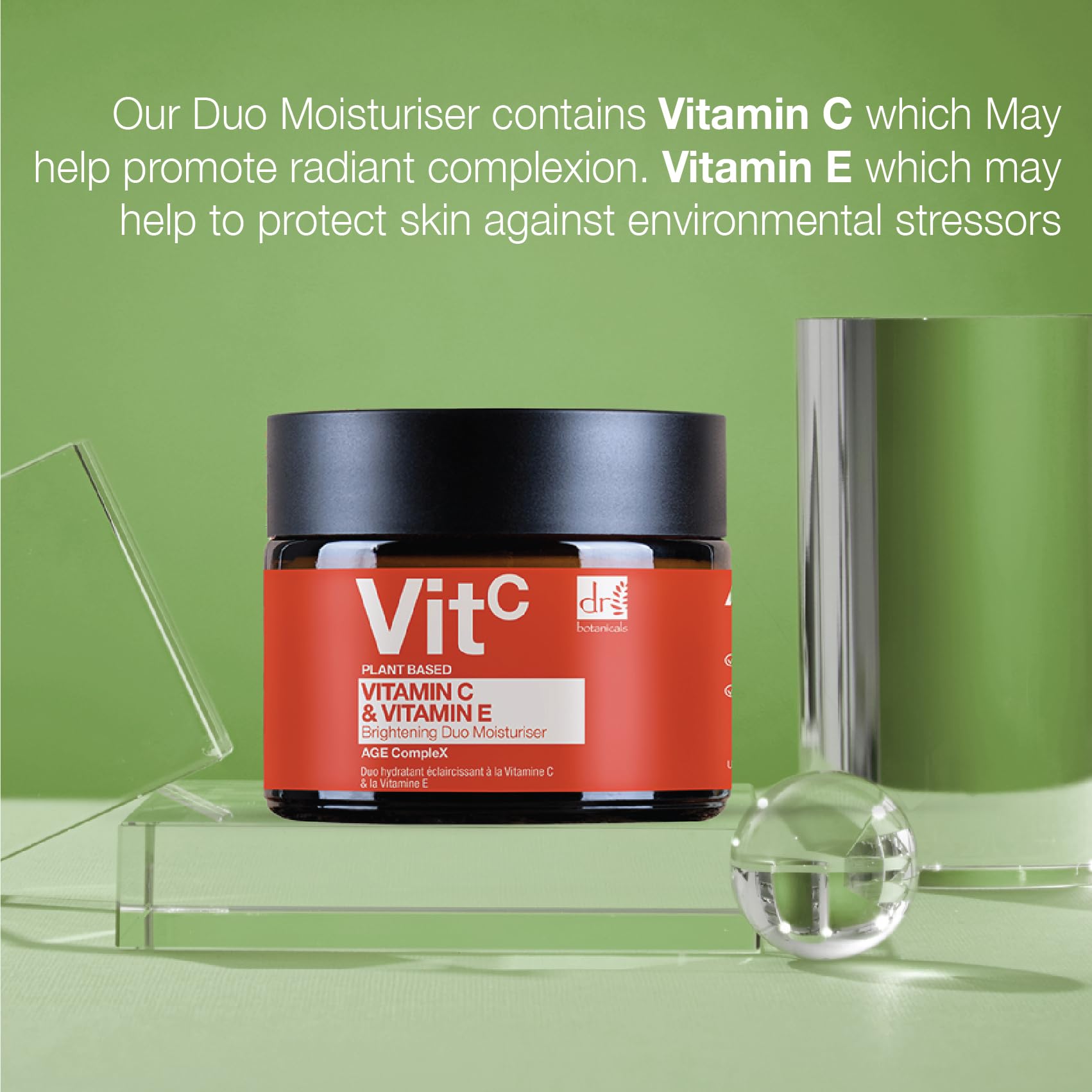 Dr BOTANICALS Vitamina C & E Brightening Duo Moisturiser | Revela tu brillo radiante con potente fórmula antienvejecimiento - Vitamina C para iluminar, vitamina E para protección - Hidratante de día y